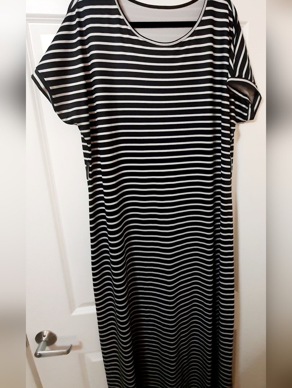 XXXL/20W - Black & White Striped Maxi Dress